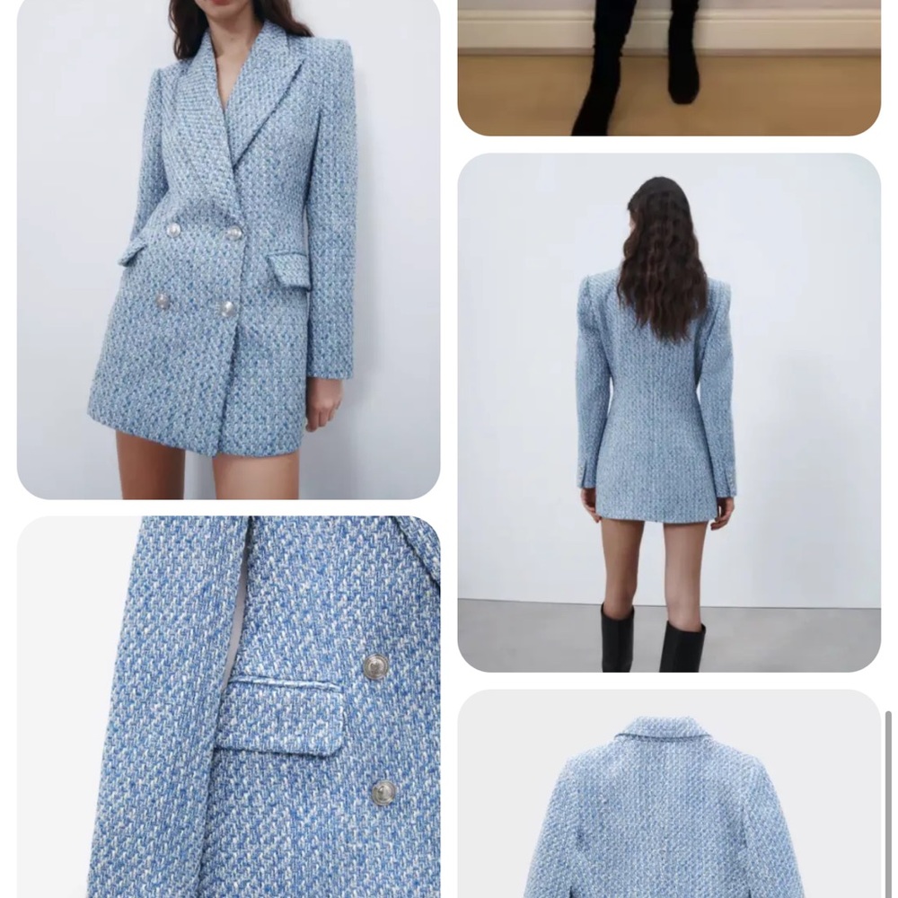 ZARA WOMEN DOUBLE BREASTED TEXTURED WEAVE JACKET BLAZER NEW BLUE 8741/725